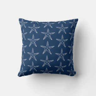 Starfish Sketch Pattern  On Blue Cushion