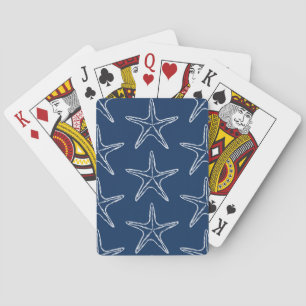 Starfish Sketch Pattern On Blue Playing Cards