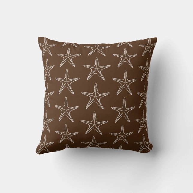 Starfish Sketch Pattern On Dark Brown Cushion (Back)