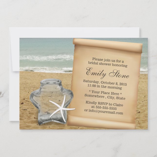 Starfish & Star Glass Jar Beach Bridal Shower Invitation (Front)