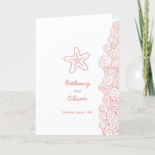 Starfish swirls coral orange and white wedding programme