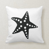 Starfish Throw Pillow, Beach Ocean Theme, Black