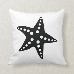 Starfish Throw Pillow, Beach Ocean Theme, Black Cushion