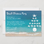 Starfish Tree Beach Christmas Party Invitation<br><div class="desc">Blue ocean water is the background for this festive beach Christmas party invitation.   A "tree" image made of starfish and a sand dollar decorates flat cards with white curly font in templates to easily add all party information.  Reverse image is sea water.</div>