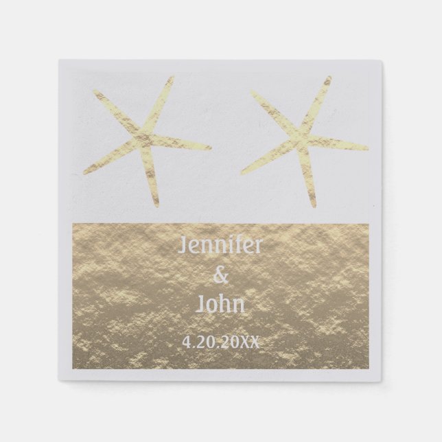 Starfish Tropical Gold Silver White Custom Wedding Napkin (Front)