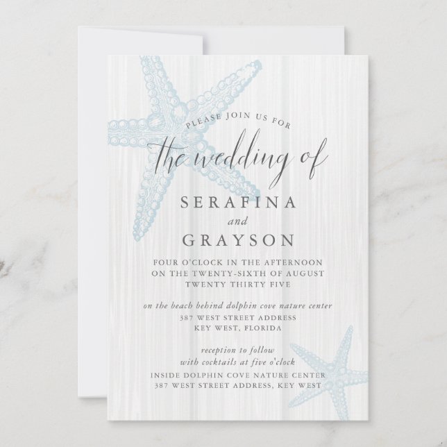 Starfish Tropical Rustic Beach Blue Wedding  Invit Invitation (Front)