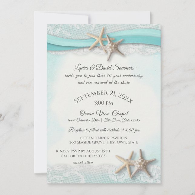 Starfish Tropical Vintage Beach Vow Renewal Invitation (Front)