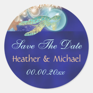 Starfish turtle wedding save the date classic round sticker