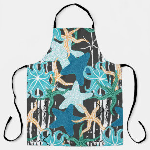 Starfish Vintage: Dark Striped Background. Apron