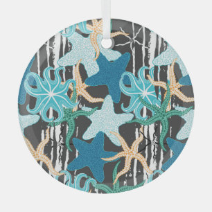 Starfish Vintage: Dark Striped Background. Glass Tree Decoration
