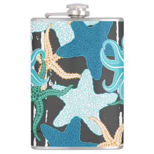 Starfish Vintage: Dark Striped Background. Hip Flask