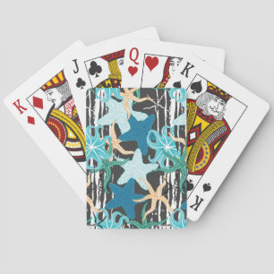 Starfish Vintage: Dark Striped Background. Playing Cards