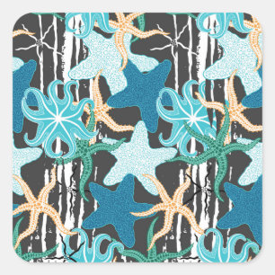 Starfish Vintage: Dark Striped Background. Square Sticker