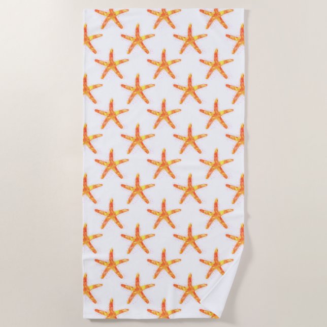 Starfish Watercolor Art Pattern Beach Towel (Front)