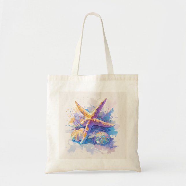 Starfish Watercolor Beach Tote Bag (Front)