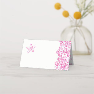 Starfish wave swirls pink beach guest place cards