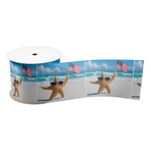 Starfish Waving the American Flag Satin Ribbon