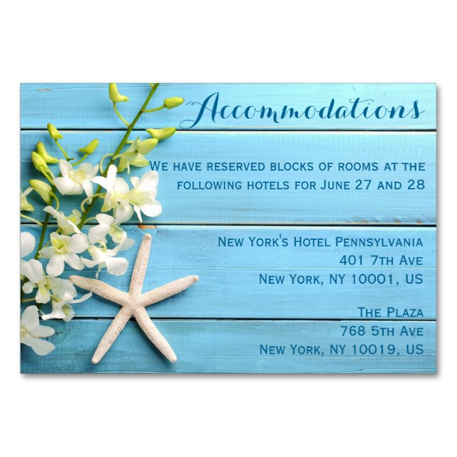 Starfish Wedding Accommodation Cards Orchid (Front)