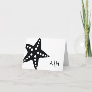 Starfish Wedding Folded Thank You Cards, Black Card