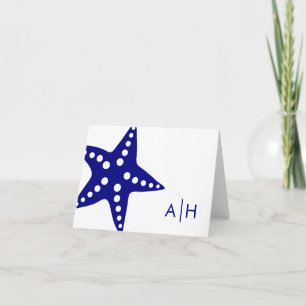 Starfish Wedding Folded Thank You Cards, Navy Blue Card