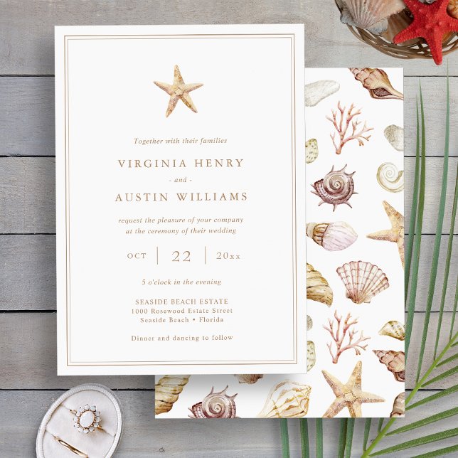 Starfish Wedding Invitation (Elegant Beach Starfish Watercolor Wedding Invitation by Painted Paperie
)