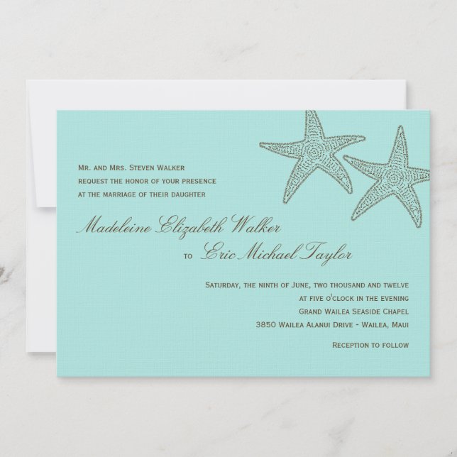 Starfish Wedding Invitation - Brown/Blue (Front)