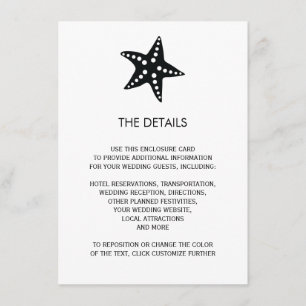 Starfish Wedding Invitation Enclosure Card, Black