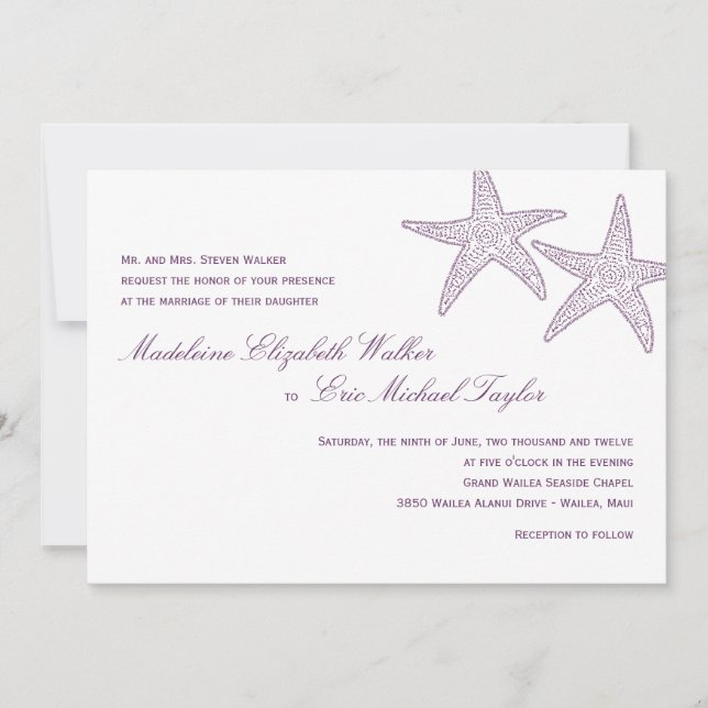 Starfish Wedding Invitation - Purple (Front)