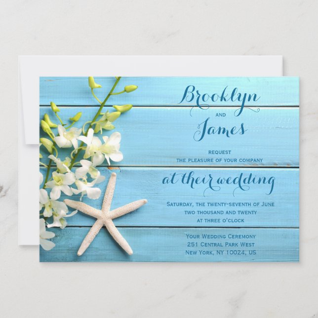 Starfish Wedding Invitations With Orchids (Front)