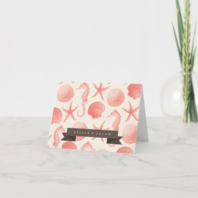 Starfish Wedding Personalised Thank You - Coral Note Card (Front)