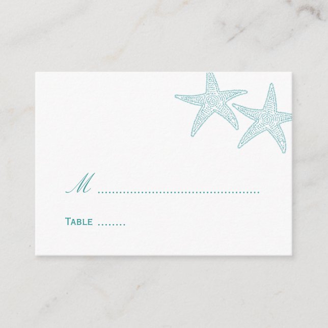 Starfish Wedding Place Card - Turquoise (Front)