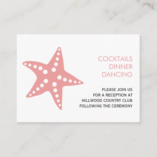 Starfish Wedding Reception Enclosure Card, Pink Card (Front)