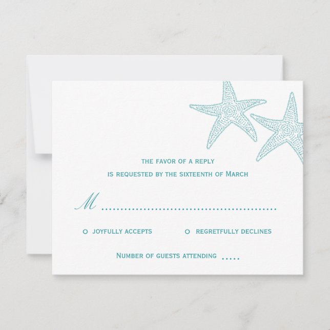 Starfish Wedding RSVP Card - Turquoise (Front)