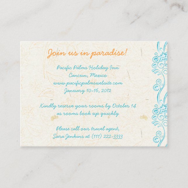 Starfish Wedding Travel Information Card (Front)