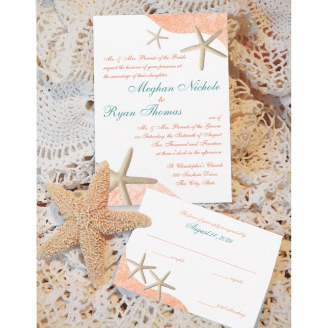 Starfish Wedding Tropical Orange Invitation (Creator Uploaded)