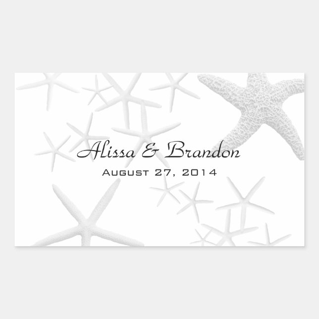Starfish Wedding Water Bottle Wrapper Template Rectangular Sticker (Front)