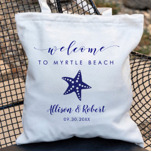 Starfish Wedding Welcome Bag for Beach, Navy Blue