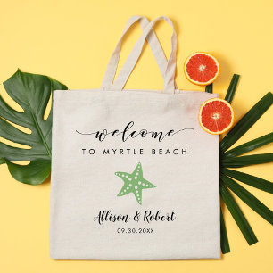 Starfish Wedding Welcome Bag, Light Green Tote Bag