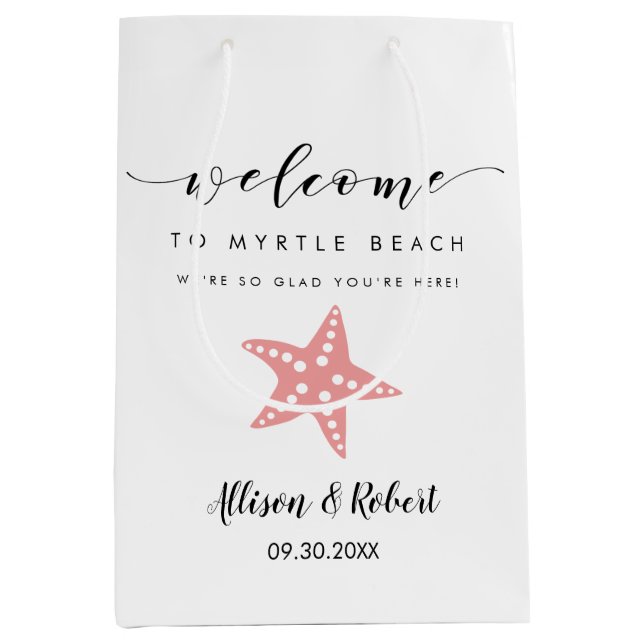Starfish Welcome Bag, Destination Wedding Guests Medium Gift Bag (Front)