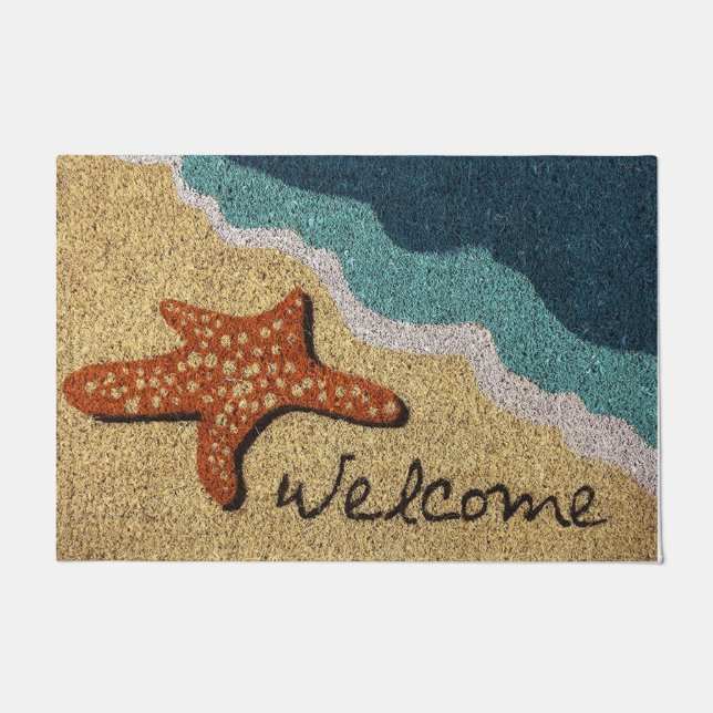 Starfish Welcome Doormat, Beach Doormat, Summer Doormat (Front)