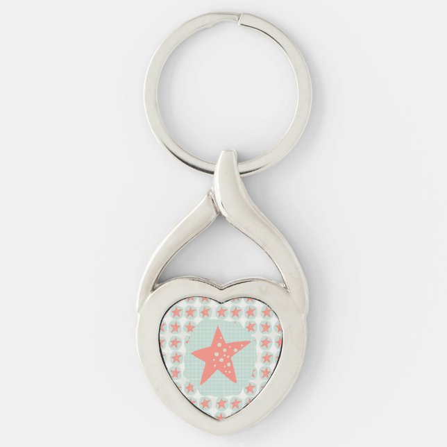 Starfish Whimsical Sea Ocean Nautical Key Ring (Front)