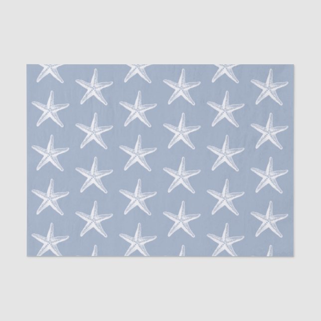 Starfish White Blue Beach Coastal Tissue Paper (Front)