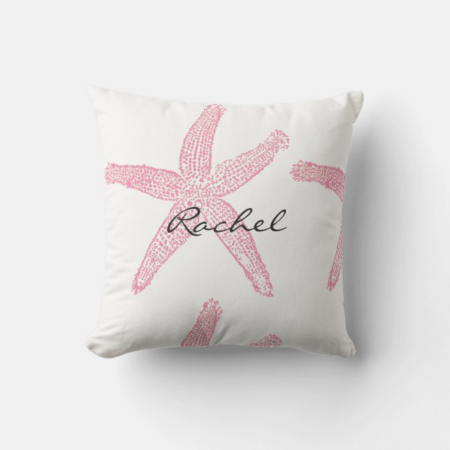 Starfish White Pastel Pink White Name Gift Favour Cushion (Front)