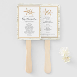Starfish Whitewash Wood Beach Wedding Program Fan