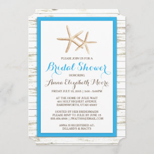Starfish Whitewashed Wood Beach Bridal Shower Invitation