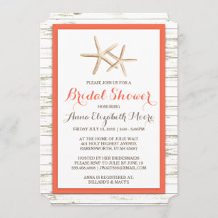 Starfish Whitewashed Wood Beach Bridal Shower Invitation