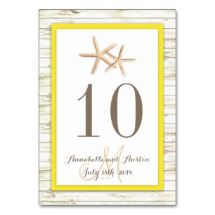 Starfish Whitewashed Wood Beach Tropical Wedding Table Number