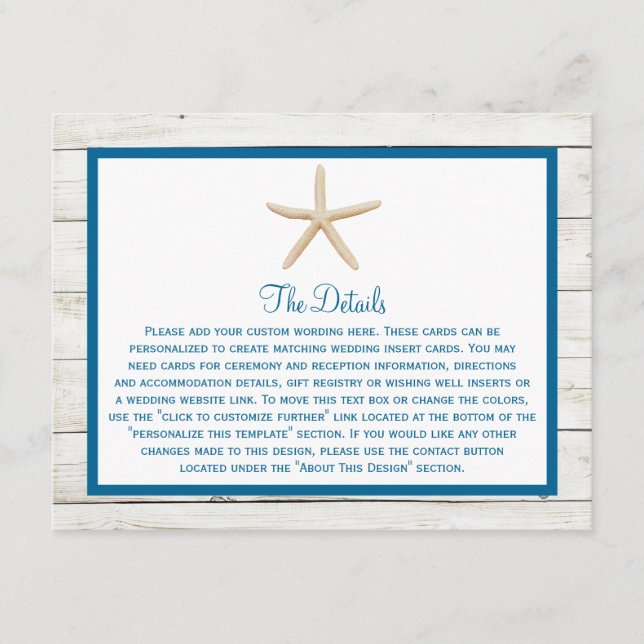 Starfish Whitewashed Wood Beach Wedding Collection Enclosure Card (Front)
