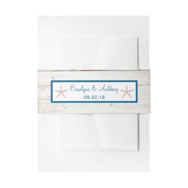 Starfish Whitewashed Wood Beach Wedding Collection Invitation Belly Band (Front Example)