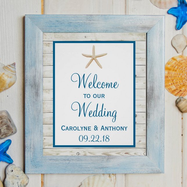 Starfish Whitewashed Wood Beach Wedding Collection Poster (Creator Uploaded)